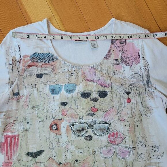 Chico's novelty dog print bedazzle short sleeved tee XL casual everyday - Picture 7 of 11